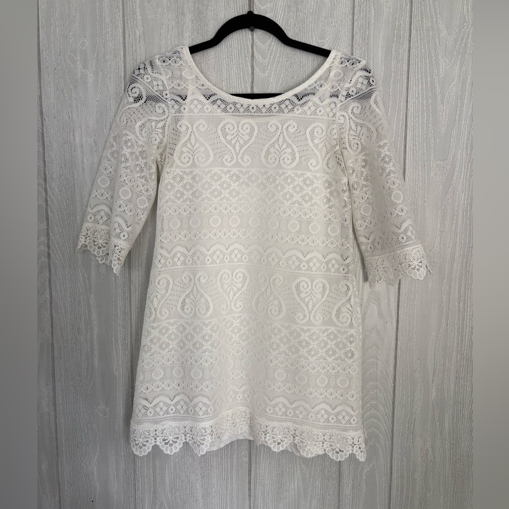 Boho Ivory Lace Mini Dress